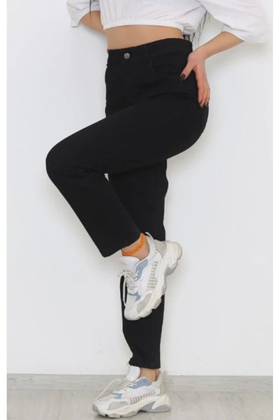 MAKRAS EXCLUSIVE Women's High Waist Non-Fading Black Comfort Lycra Boyfrend Mom Jeans