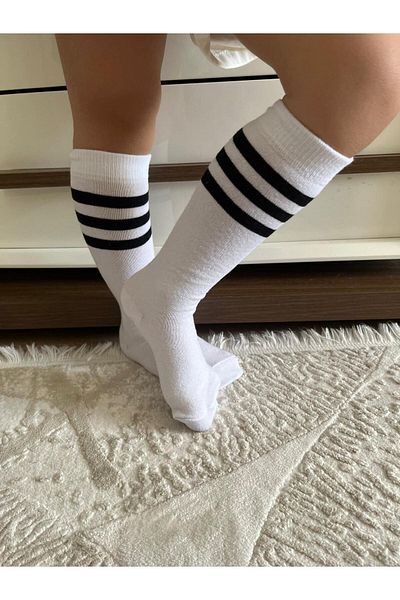 baderin White and Black College Socks Set for Kids - Pack of 2