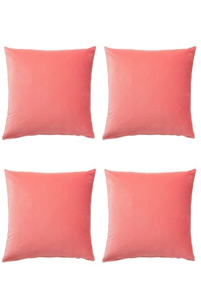 MEGStore.TR Dekoratif 4'lü Lkea Sanela Kiremit Rengi Kadife Kumaş Yastık Kırl...