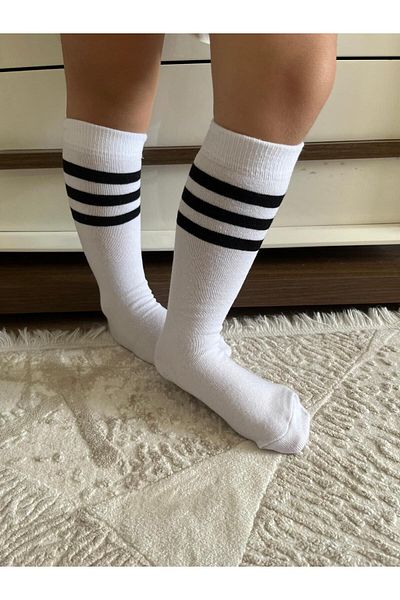 baderin White and Black College Socks Set for Kids - Pack of 2
