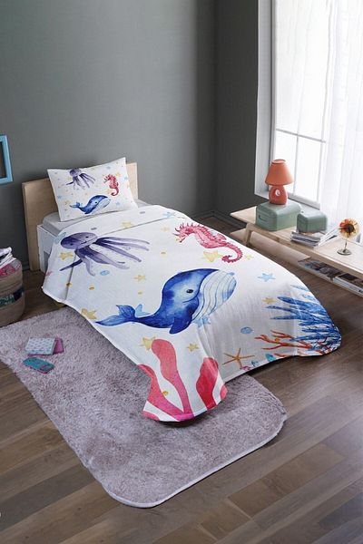 EVPANYA Set cuvertură de pat și piqué cu model Sea Creatures