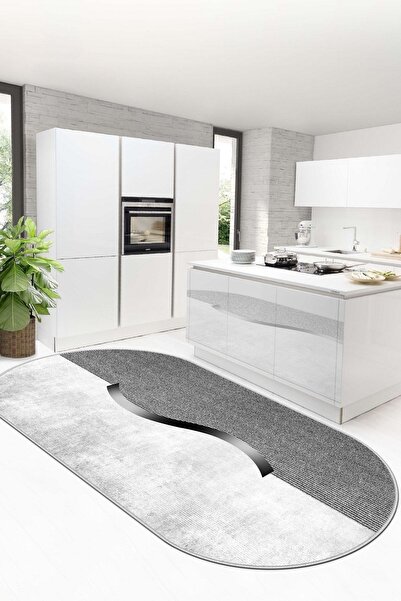 Confidence Home Makinede Yıkanabilir Kaymaz Taban Leke Tutmaz Gri Oval Mutfak...