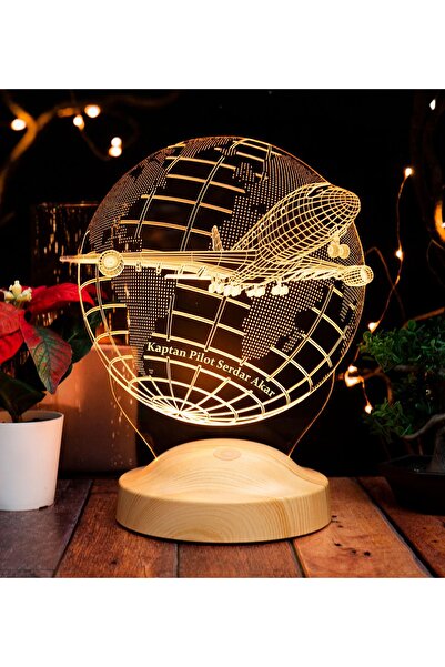 SEVGİLAMBASI Uçak Figürlü 3 Boyutlu Yolcu Uçağı, Pilot Hediyesi, Uçak 3d Led Lamba