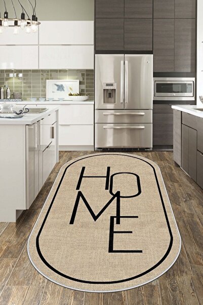 Confidence Home Dijital Baskı Yıkanabilir Kaymaz Taban Leke Tutmaz Bej Oval M...