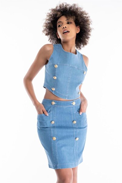 doop ÖNÜ DÜĞME DETAYLI KOT ETEK