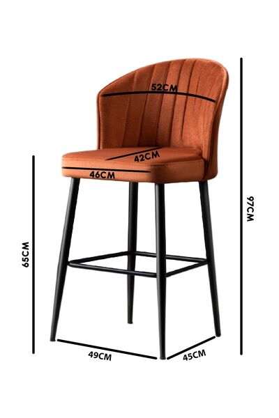 MYMASSA Rubi Bar Sandalye - Babyface Siyah - Siyah Metal Ayak - Bar Taburesi / Bar Sandalyesi (2 ADET)