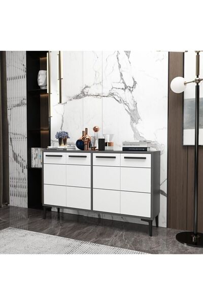 zerkaconcept Marden Konsol Tv Sehpası Tv Ünitesi Antrasit Gövde Beyaz Kapak