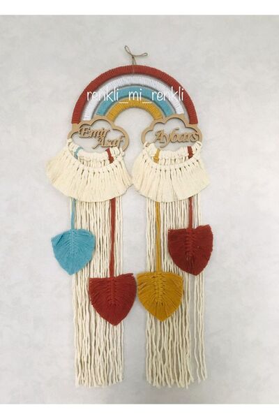 renkli mi renkli tasarım dünyası Makrome Iki Isimli Kapı Süsü Ikiz Kapı Süsü