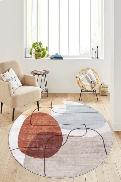 Confidence Home Dijital Baskı Yıkanabilir Kaymaz Taban Leke Tutmaz Yuvarlak M...