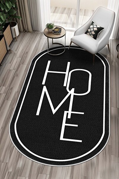 Confidence Home Dijital Baskı Yıkanabilir Kaymaz Taban Leke Tutmaz Siyah Oval...
