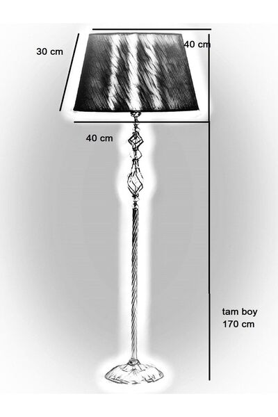 Vinner Siyah Konik Başlık Gold Kaplama Helezon Kristal Metal Tek Ayaklı Lambader