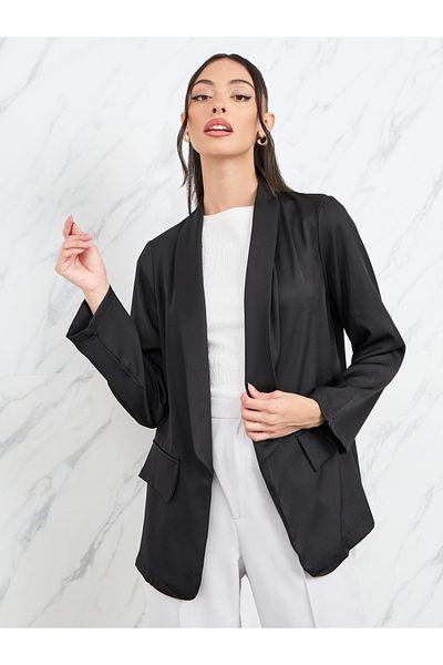 Styli Back Panel Detail Open Front Blazer