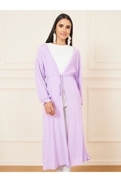 Styli Dobby Front Tie Up Midi Length Kimono