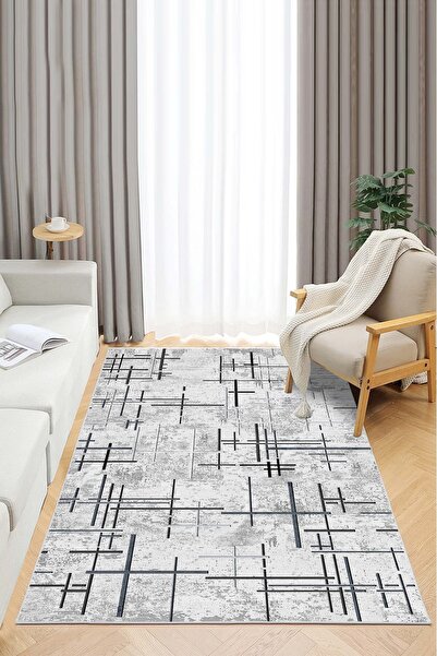 Lavita Home Dijital Baskı Yıkanabilir Kaymaz Gri Salon Halısı Mutfak Halısı Y...