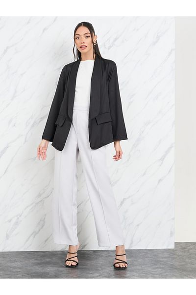 Styli Back Panel Detail Open Front Blazer