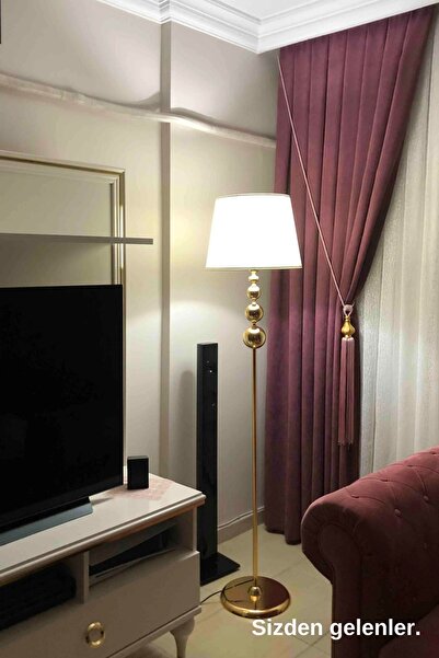 Vinner Vega Gold Kaplama Üçlü Küre Metal Lambader - Gold Şeritli S Krem