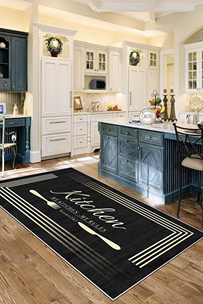 Lavita Home Makinede Yıkanabilir Kaymaz Taban Leke Tutmaz Siyah Mutfak Halısı...