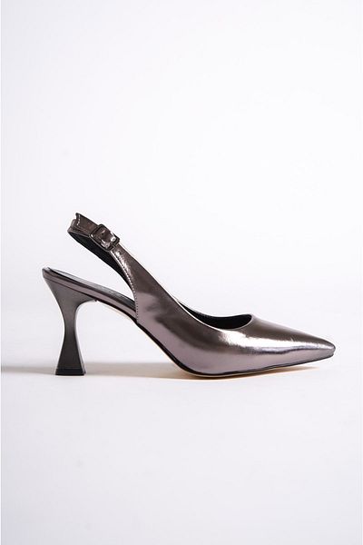 Shoesers Women's Pointed Toe Thin Heeled Metallic Colored Ankle Strap Shoes