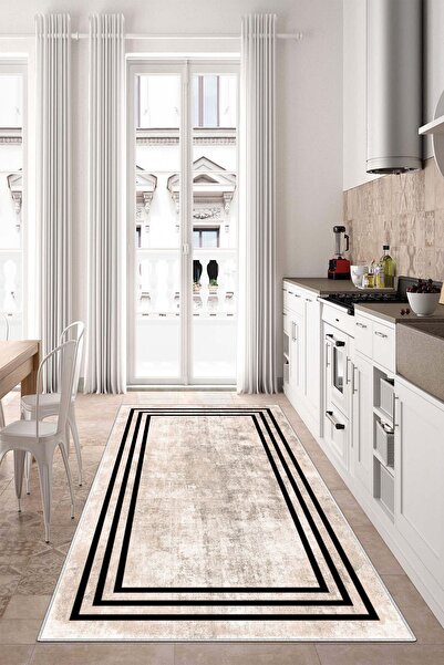 Lavita Home Dijital Baskı Yıkanabilir Kaymaz Bej Salon Halısı Mutfak Halısı Y...