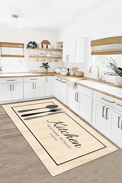 Lavita Home Makinede Yıkanabilir Kaymaz Taban Leke Tutmaz Bej Mutfak Halısı M...
