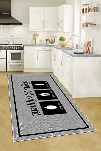 Lavita Home Makinede yıkanabilir kaymaz taban leke tutmaz gri mutfak halısı v...