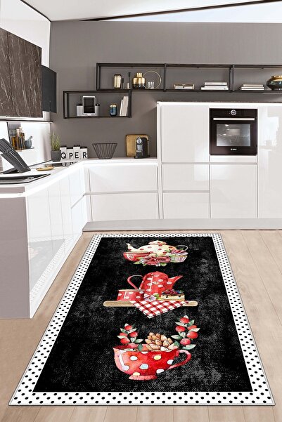 Lavita Home Dijital Baskı Yıkanabilir Kaymaz Leke Tutmaz Siyah Mutfak Halısı ...