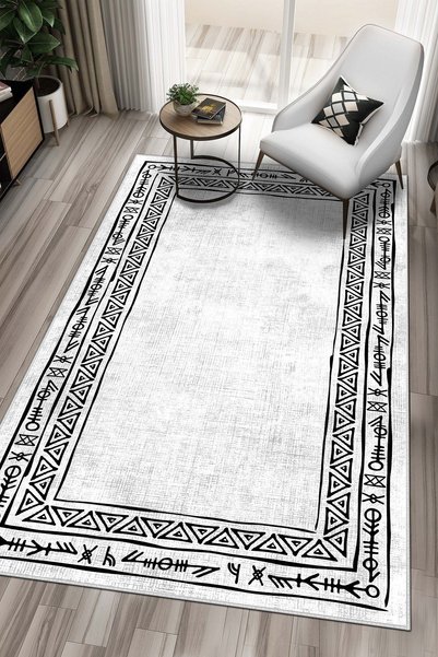 Lavita Home Dijital Baskı Yıkanabilir Kaymaz Beyaz Salon Halısı Mutfak Halısı...