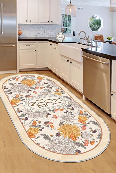 Lavita Home Makinede Yıkanabilir Kaymaz Taban Leke Tutmaz Bej Mutfak Halısı M...