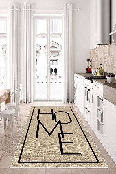 Lavita Home Dijital Baskı Yıkanabilir Kaymaz Bej Salon Halısı Mutfak Halısı Y...