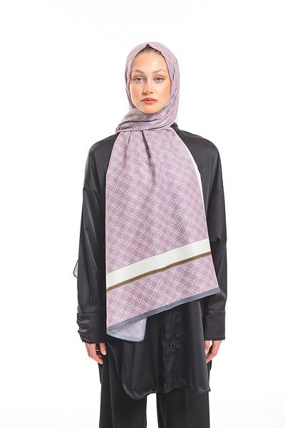 19V69 ITALIA Powder Cream Shawl Geometric Pattern Pavia Series with Scarf Hanger and Gift Set 75x200 Cm