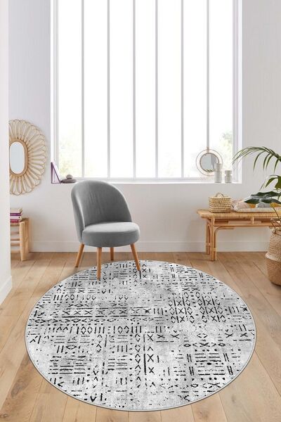 Confidence Home Dijital Baskı Yıkanabilir Kaymaz Taban Yuvarlak Mutfak Halısı...