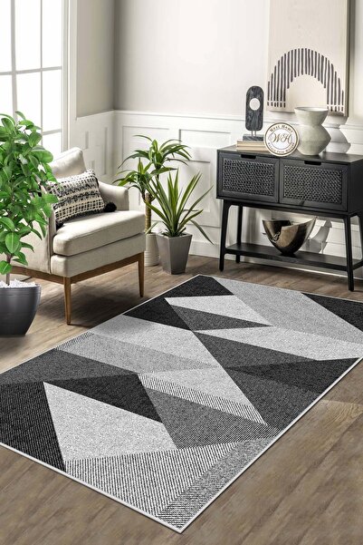 Lavita Home Dijital Baskı Yıkanabilir Kaymaz Siyah Salon Halısı Mutfak Halısı...