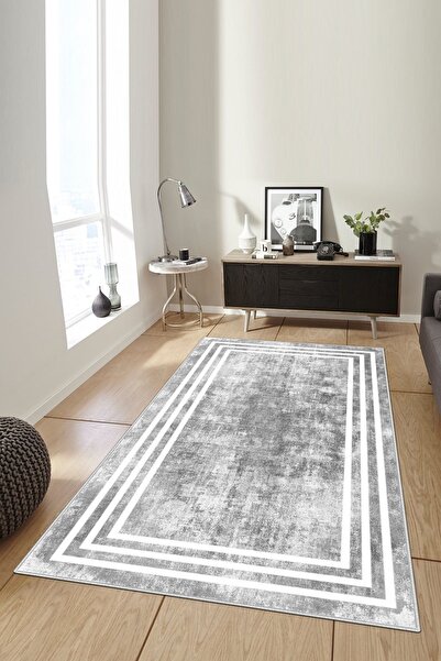 Lavita Home Dijital Baskı Yıkanabilir Kaymaz Gri Salon Halısı Mutfak Halısı Y...