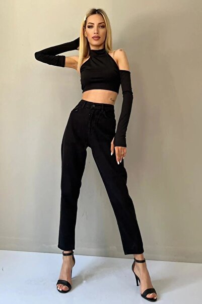 ByCukurovaFrango بنطلون نسائي من Rosa بخصر عالٍ لا يبهت باللون الأسود من الليكرا