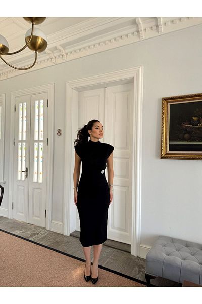 Mekafashion Garcia 45782 Model - Μαύρο αμάνικο φόρεμα με λεπτομέρεια μισό λαιμό