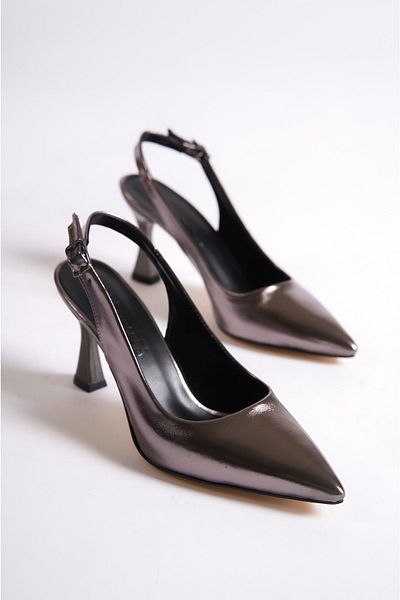 Shoesers Women's Pointed Toe Thin Heeled Metallic Colored Ankle Strap Shoes