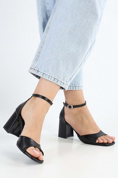 Shoeberry Sarge Black Leather Heeled Women's Shoes