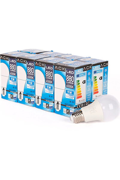 ACK 9W LED Ampul 6500K Beyaz Işık E27 8'li Eko Paket