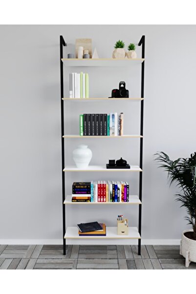 eportatif Kitaplık Duvar Rafı Metal Kitaplık Mobilya 6 Katlı Beyaz 1184