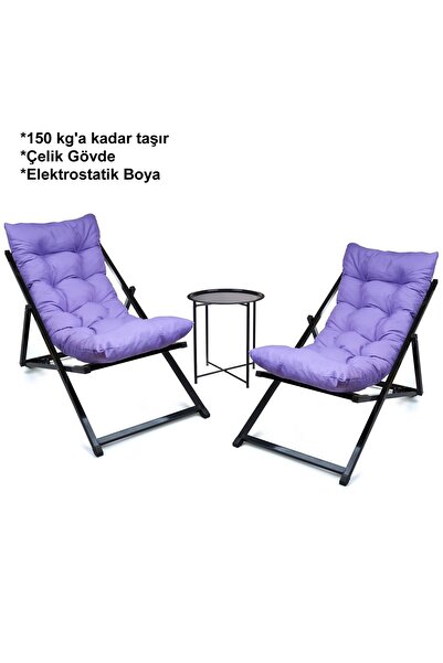 HUNDEMİR Minderli - Syply Şezlong Seti Bahçe&balkon&teras&plaj Katlanır Ikili...