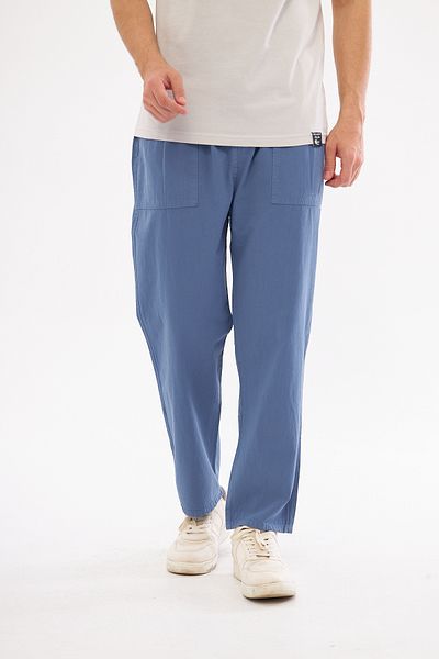 NASIFOĞLU GİYİM Men's Indigo Linen Trousers - Comfortable Loose Fit, 100% Cotton, Cool-Keeping, Elastic Waistband