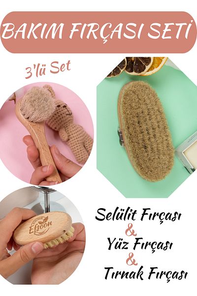Efsoon Organics Horsehair Face and Cellulite Brush Set - Tampico Grass and Nail Brush