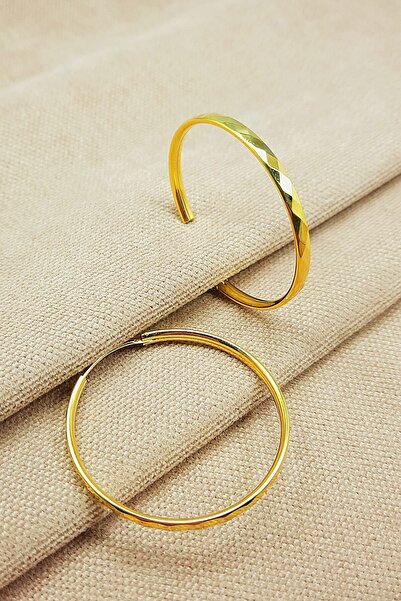 Oruçoğlu Gümüşçülük 925 Ayar Gümüş Gold &rose&rodyum Kaplama Işlemeli Halka Model Kadın Küpe