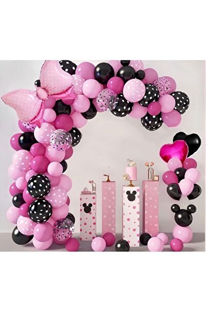 Çemrek Süs Parti Pembe tonlarında minnie mouse konsept balon zinciri seti 101 li