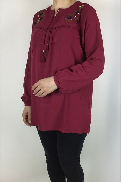 ECE GİYİM Γυναικεία μπλούζα Viscose - Λεπτομέρεια κεντήματος με γιακά με κορδόνια και ελαστικά μανίκια