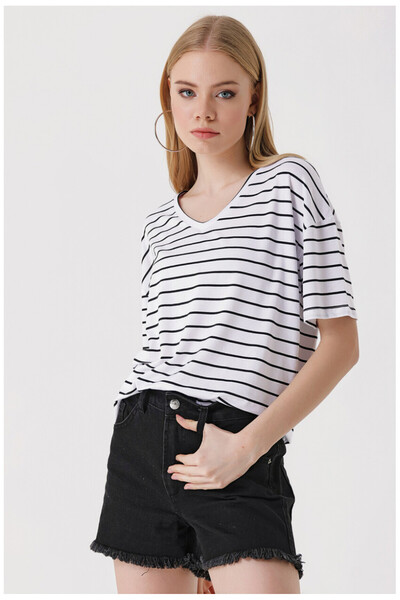 Çizgili Oversize Tişört