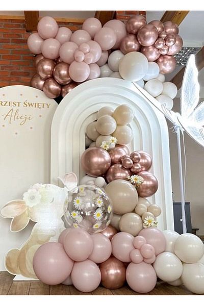 Çemrek Süs Parti Retro Pink Blush Sea Sand Rose Chrome Balloon Chain Set