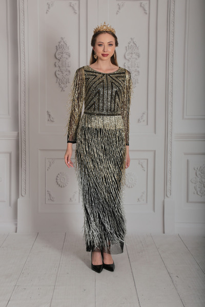 GATSBYLADY LONDON XELİA - EL İŞLEMELİ , TAŞEL DETAYLI PÜSKÜLLÜ ELBİSE