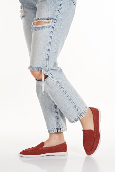 Biocomfort Kadın Bordo Hakiki Süet Deri Babet Ayakkabı - SMX-0243