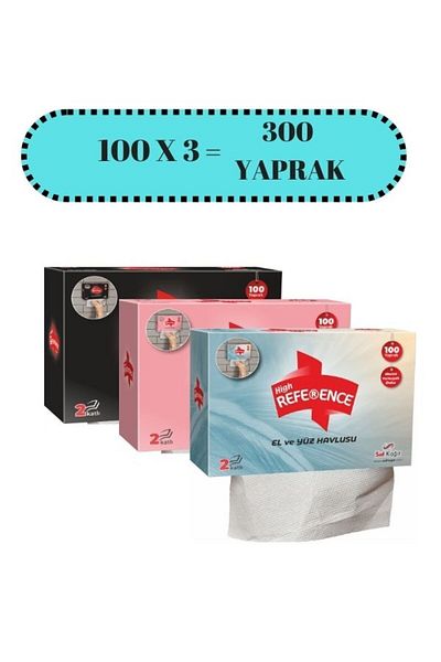 HİGH REFERENCE 2 Layer Reference Hand and Face Towel - 3x100 300 Sheets